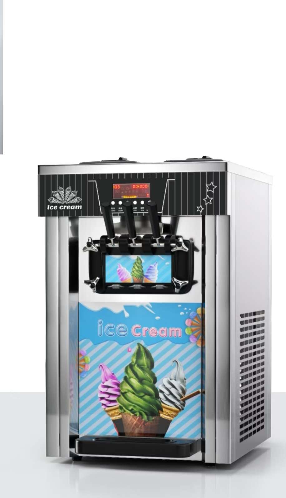 The stainless steel workbench sink is equipped with an ice cream machine, fryer, water bucket, integrated frozen food processing equipment, professional catering industry equipment, ice cream machine, and efficient refrigeration details Picture