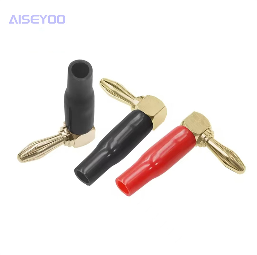 Gold-plated all-copper 4mm banana plug L-shaped 90-degree soft rubber banana speaker wiring head, speaker head, banana head Item Picture