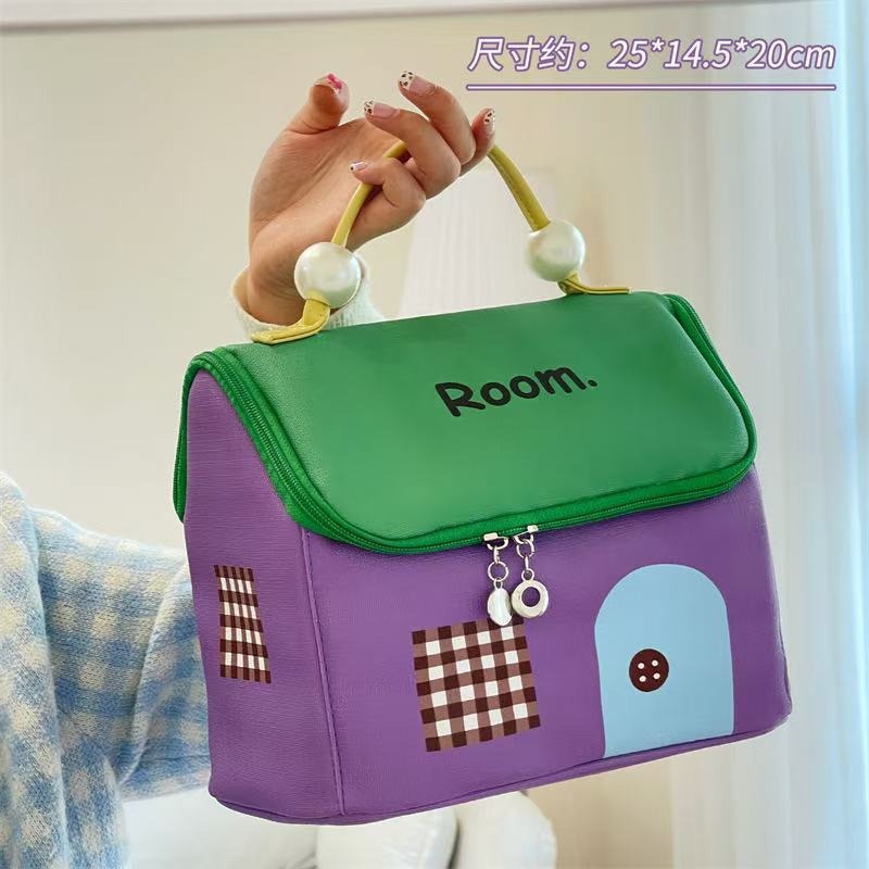 New cute big house makeup bag, portable travel toiletry bag for girls, large-capacity compartments storage bag, storage bag details Picture