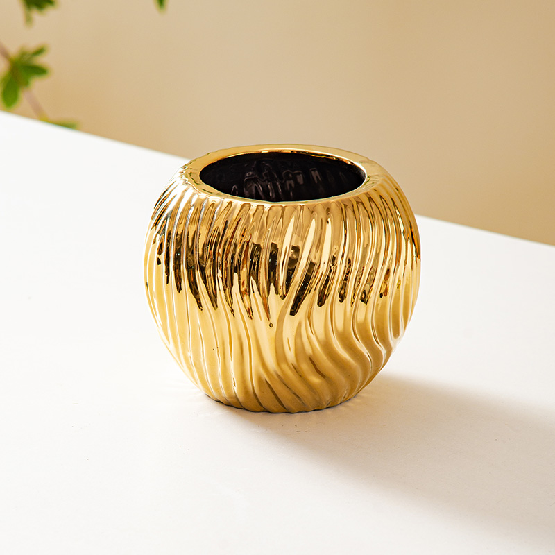 陶瓷金色白色黑色花盆水培仿真花花盆餐桌庭院花器详情6