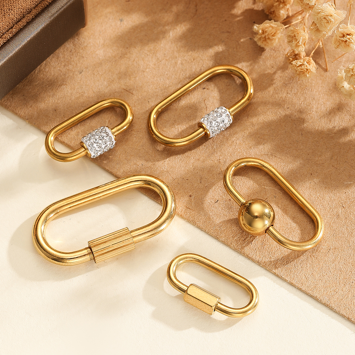 Golden stainless steel screw buckle, cinnabar buckle, connecting ring, track buckle, key buckle, dog chain, quick connection ring, outdoor buckle, exquisite and simple metal key ring, hardware accessories