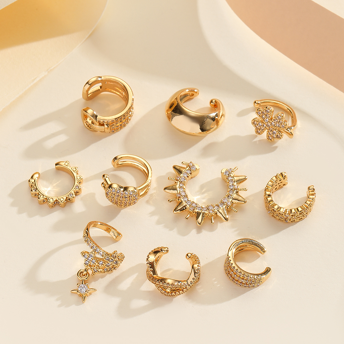 跨境镶钻简约时尚耳骨夹女双层耳夹无耳洞夹铜镀真金小众设计高级感耳环痞帅