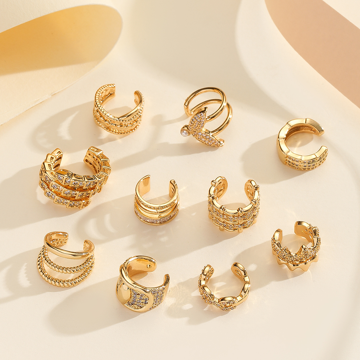 热销镶钻简约时尚耳骨夹女双层耳夹无耳洞夹铜镀真金小众设计高级感耳环痞帅