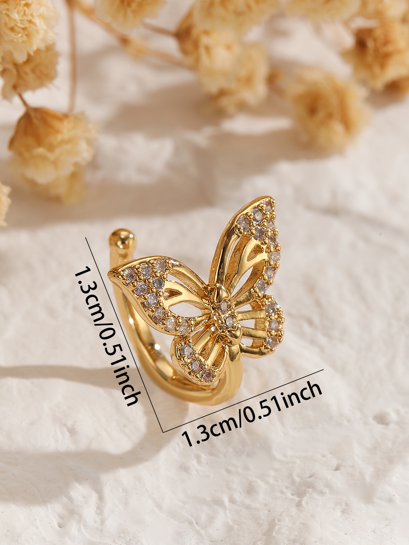 Women's diamond-encrusted double-layer ear clips, no ear holes, copper plated with real gold, niche design, high-end feel, cool, simple and fashionable details Picture