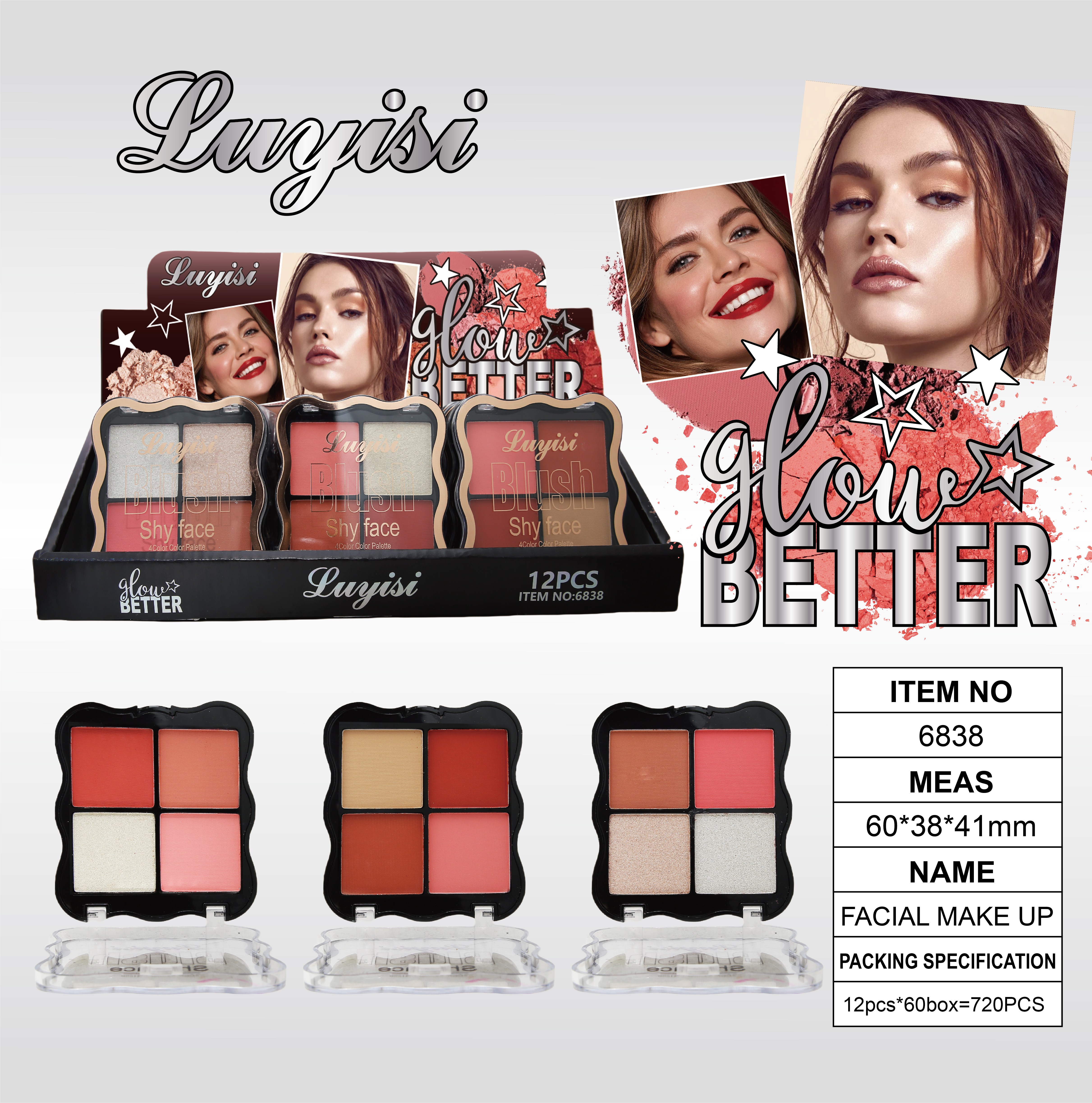 Heading to the sunset, four-color blush brightens and slimming the face, energetic girl's daily whitening peach matte blush and rouge full figure