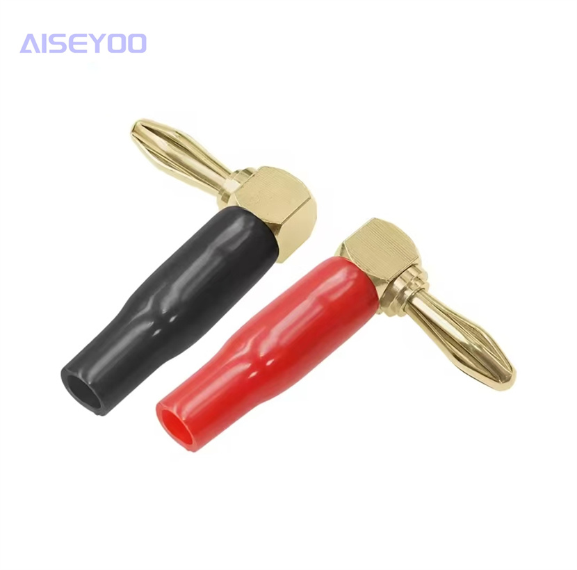 Gold-plated all-copper 4mm banana plug L-shaped 90-degree soft rubber banana speaker wiring head, speaker head, banana head