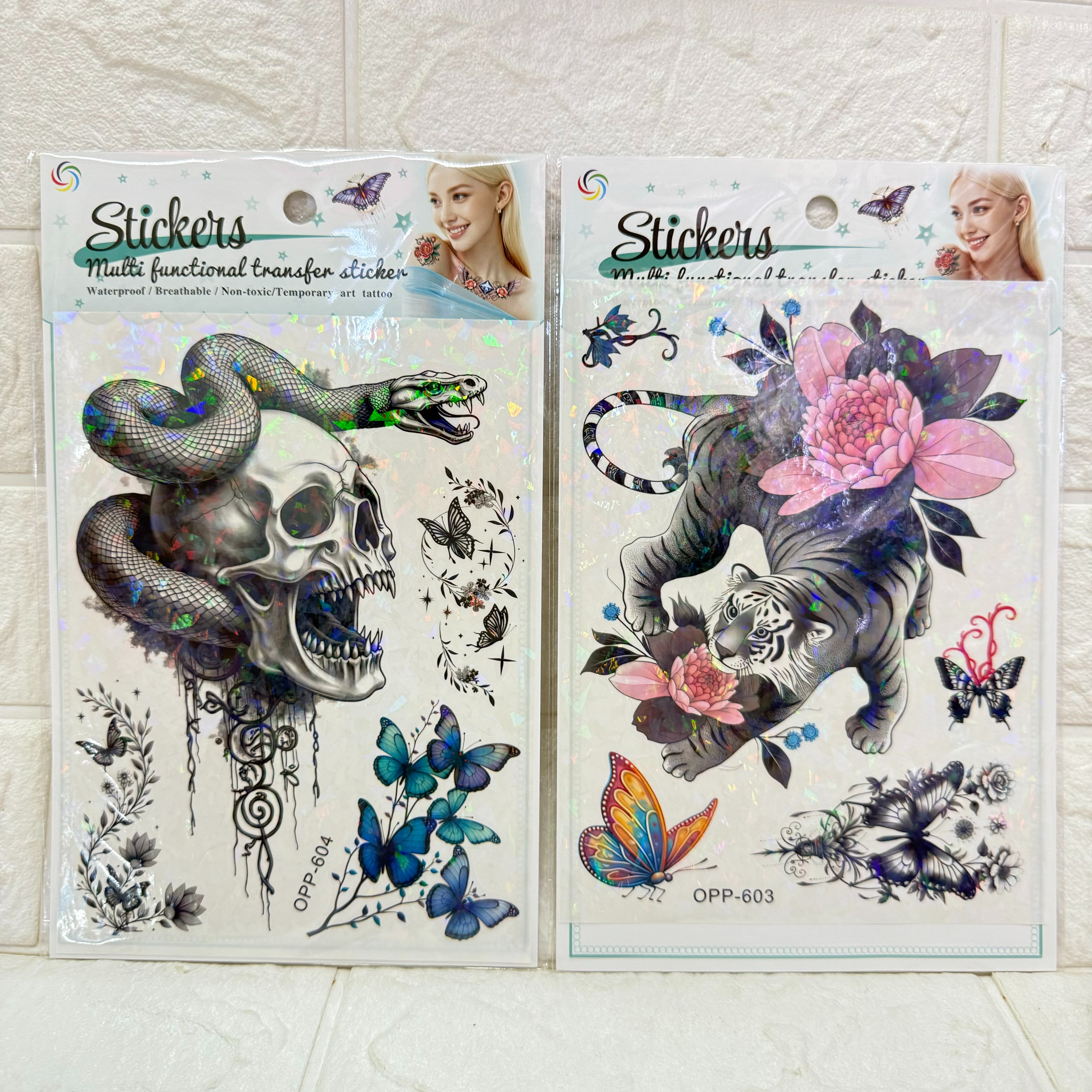 Removable laser tattoo stickers, flower, butterfly, feather, Wolf head, owl, bird tattoo stickers, fresh and cute tattoo stickers pic 5