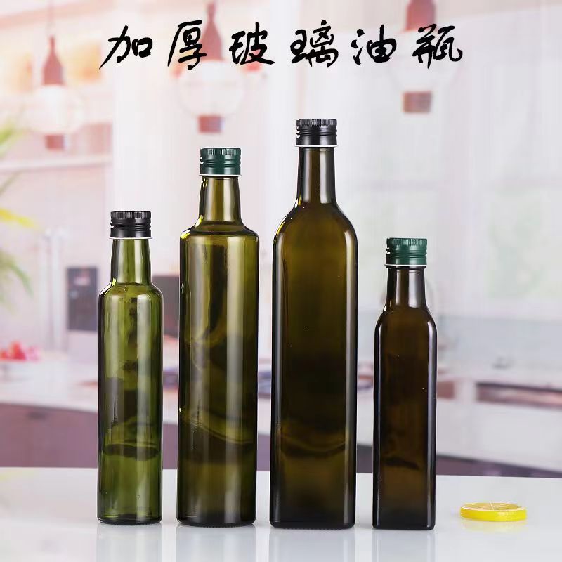 Brown, dark green glass oil bottles 1000ml, 700ml, 500ml olive oil bottles, empty bottles of camellia oil and walnut oil details Picture