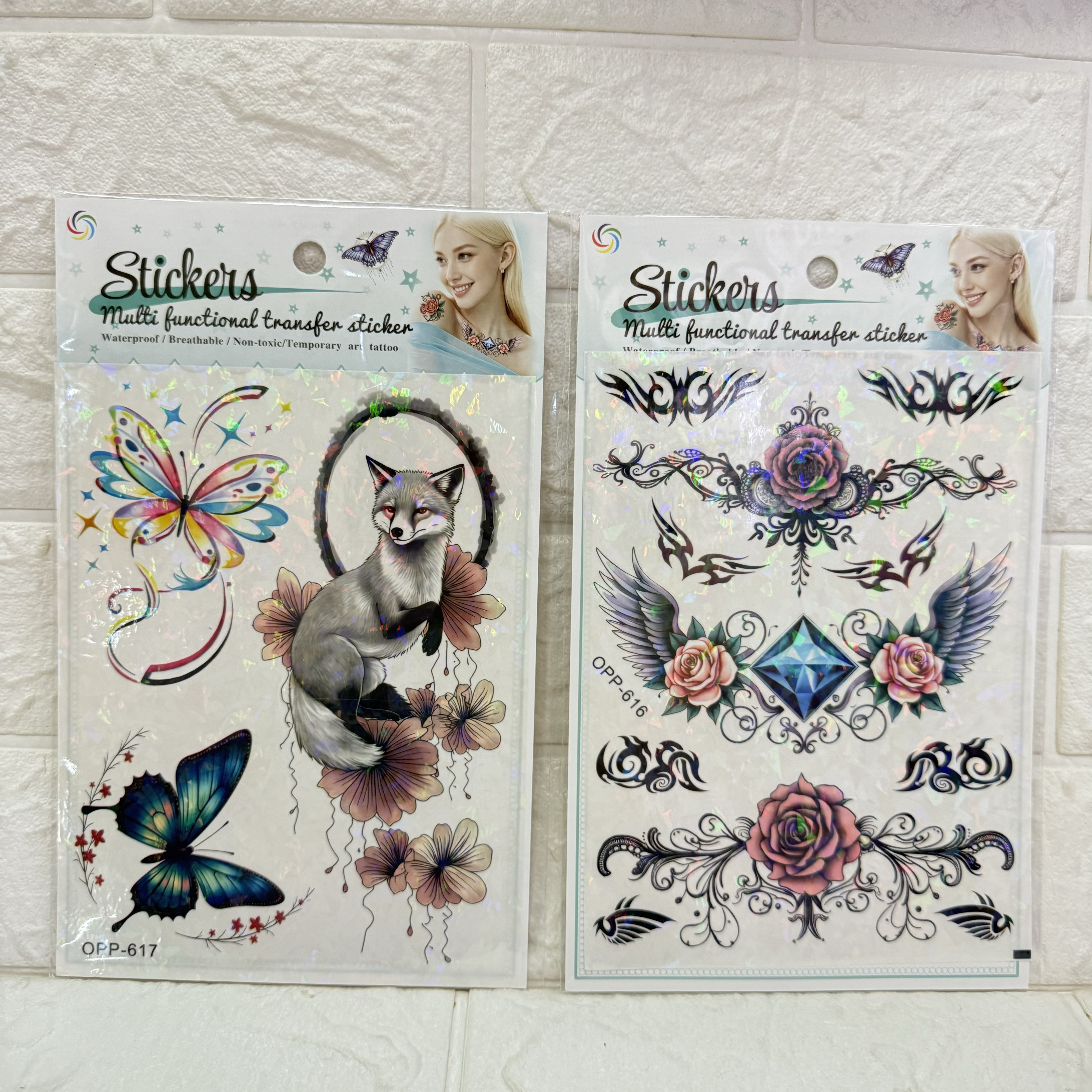 Removable laser tattoo stickers, flower, butterfly, feather, Wolf head, owl, bird tattoo stickers, fresh and cute tattoo stickers pic 11