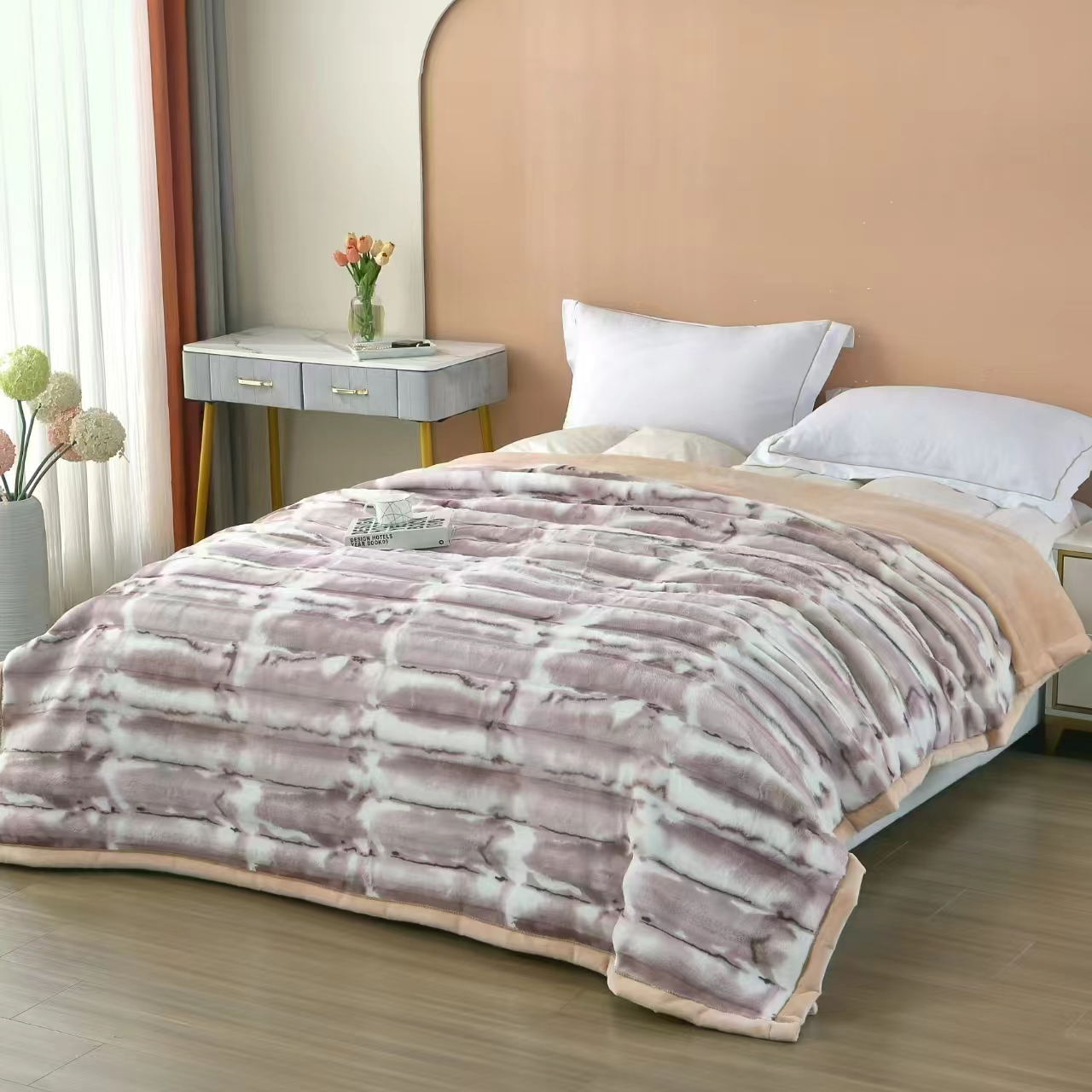 Wholesale of four-piece sets of thick, soft and fine plush warm wide striped rabbit plush bed sheets for cross-border autumn and winter pic 9