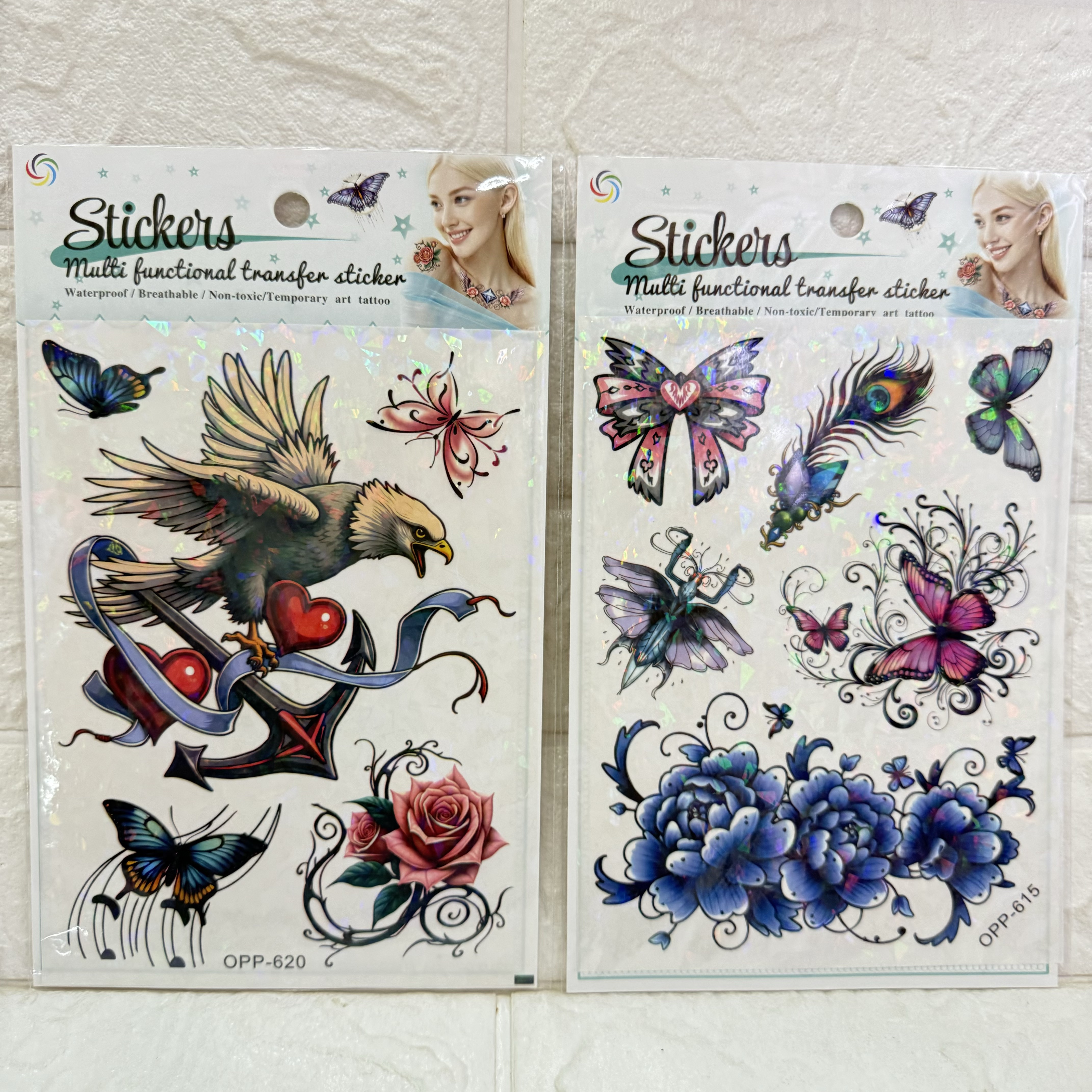 Removable laser tattoo stickers, flower, butterfly, feather, Wolf head, owl, bird tattoo stickers, fresh and cute tattoo stickers pic 13