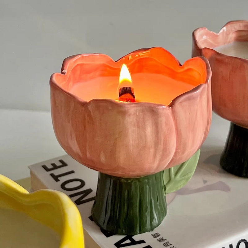 Tulip ceramic scented wax Valentine's Day, Mother's Day, Thanksgiving Day gift, wedding gift, long-lasting scented gift box decoration, tulip ceramic low-temperature scented candle, cute girl birthday gift, bedroom long-lasting scented gift box decoration