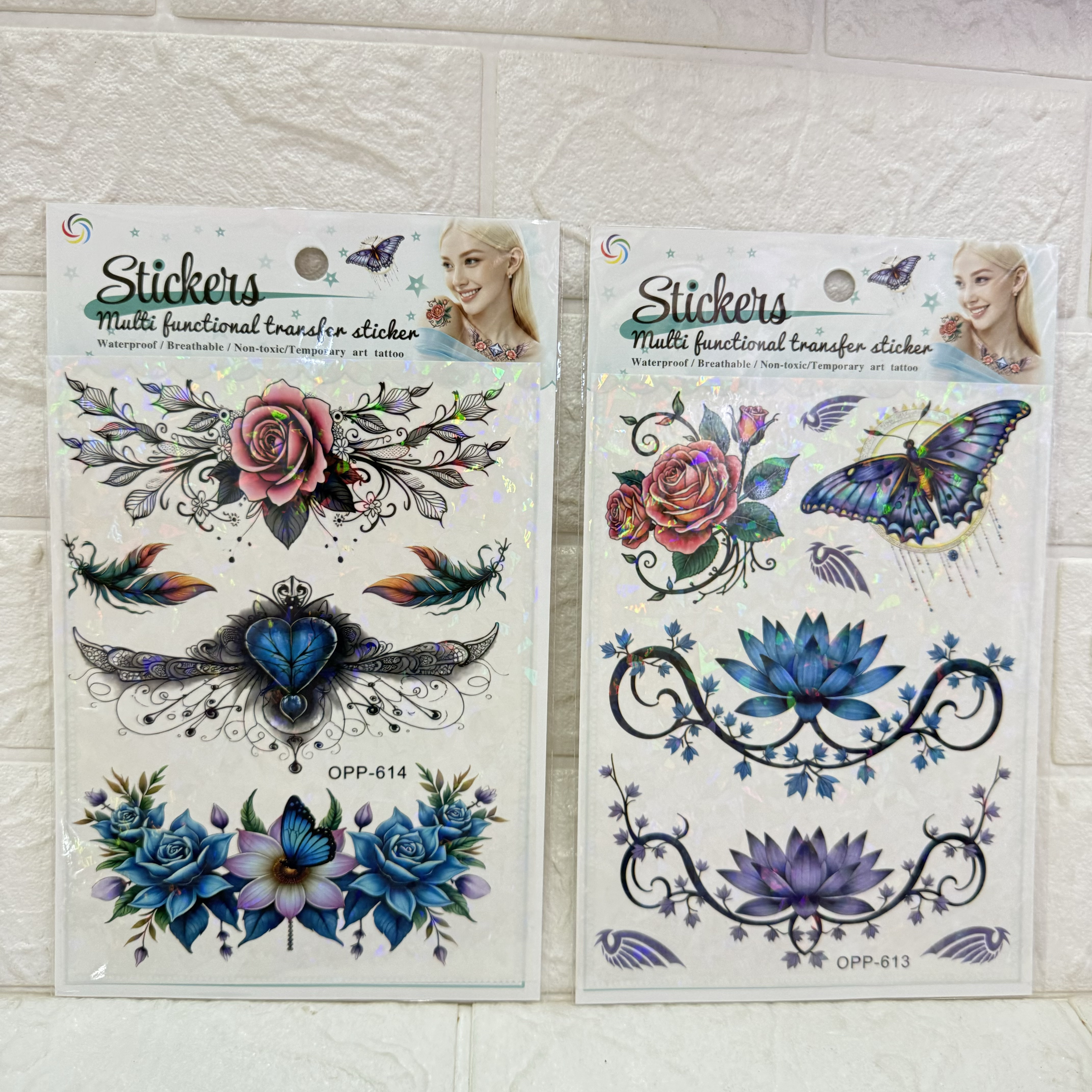 Removable laser tattoo stickers, flower, butterfly, feather, Wolf head, owl, bird tattoo stickers, fresh and cute tattoo stickers pic 10
