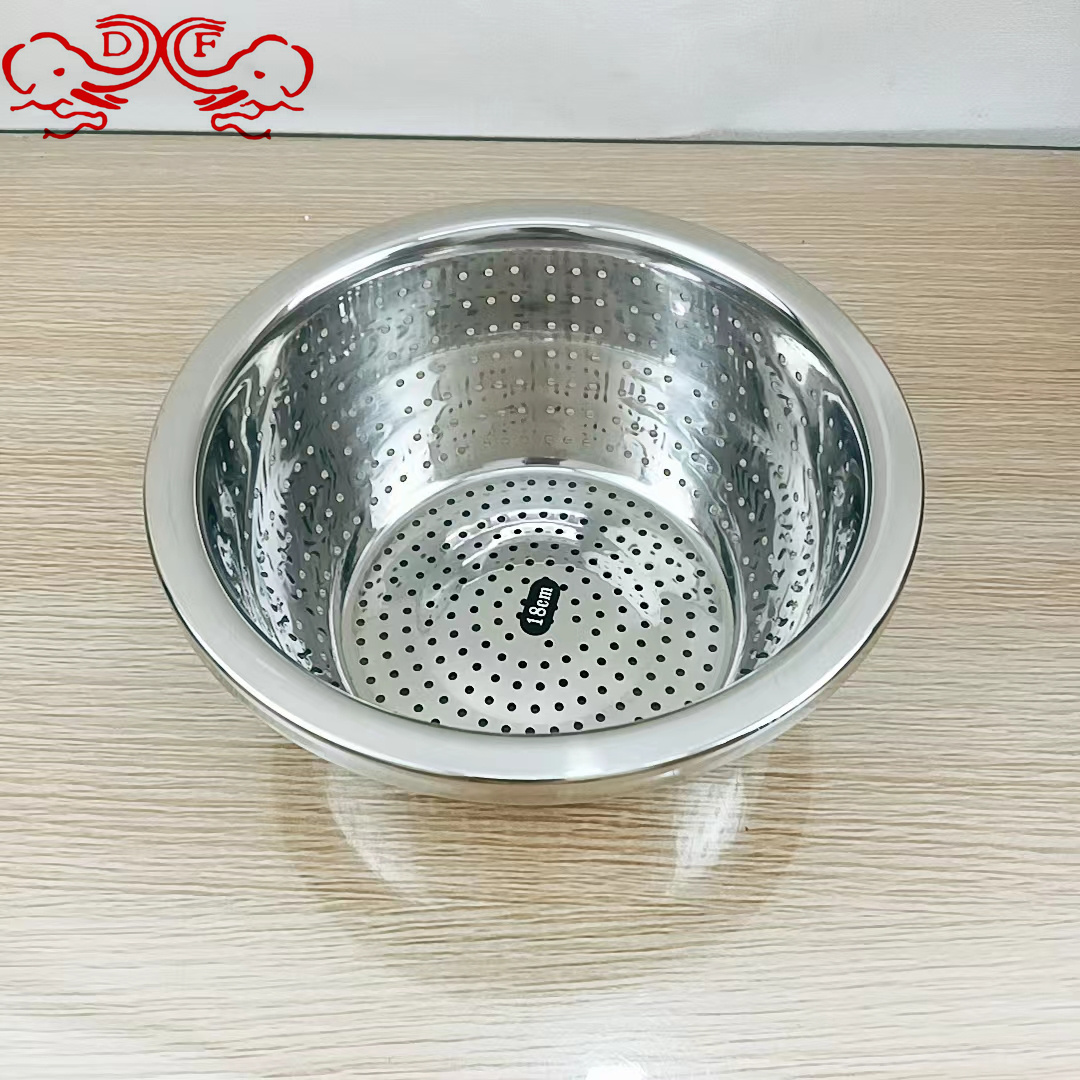 DF99946 New stainless steel rice sieve and rice washing sieve with perforated design, made of 304 stainless steel, available in multiple sizes, DF TRADINGHOUSE Specification image