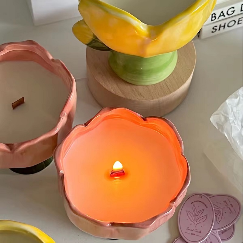 Tulip ceramic scented wax Valentine's Day, Mother's Day, Thanksgiving Day gift, wedding gift, long-lasting scented gift box decoration, tulip ceramic low-temperature scented candle, cute girl birthday gift, bedroom long-lasting scented gift box decoration Specification image