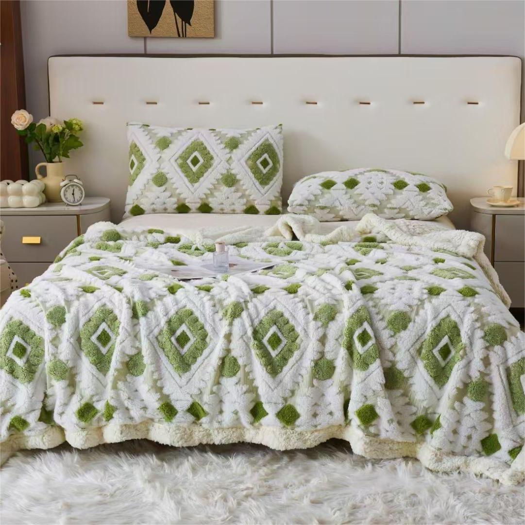 简约民宿露底提花阳离子提花舒棉绒毛毯源头工厂外贸跨境专供欢迎取样