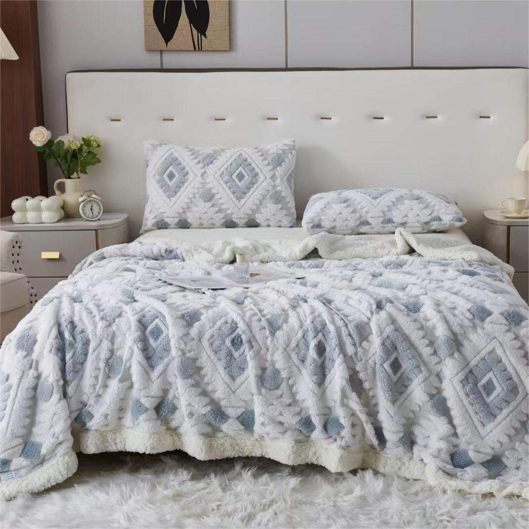 Simple homestay exposed jacquard cationic jacquard cotton fleece blanket source factory, exclusive for cross-border export. Welcome to sample details Picture