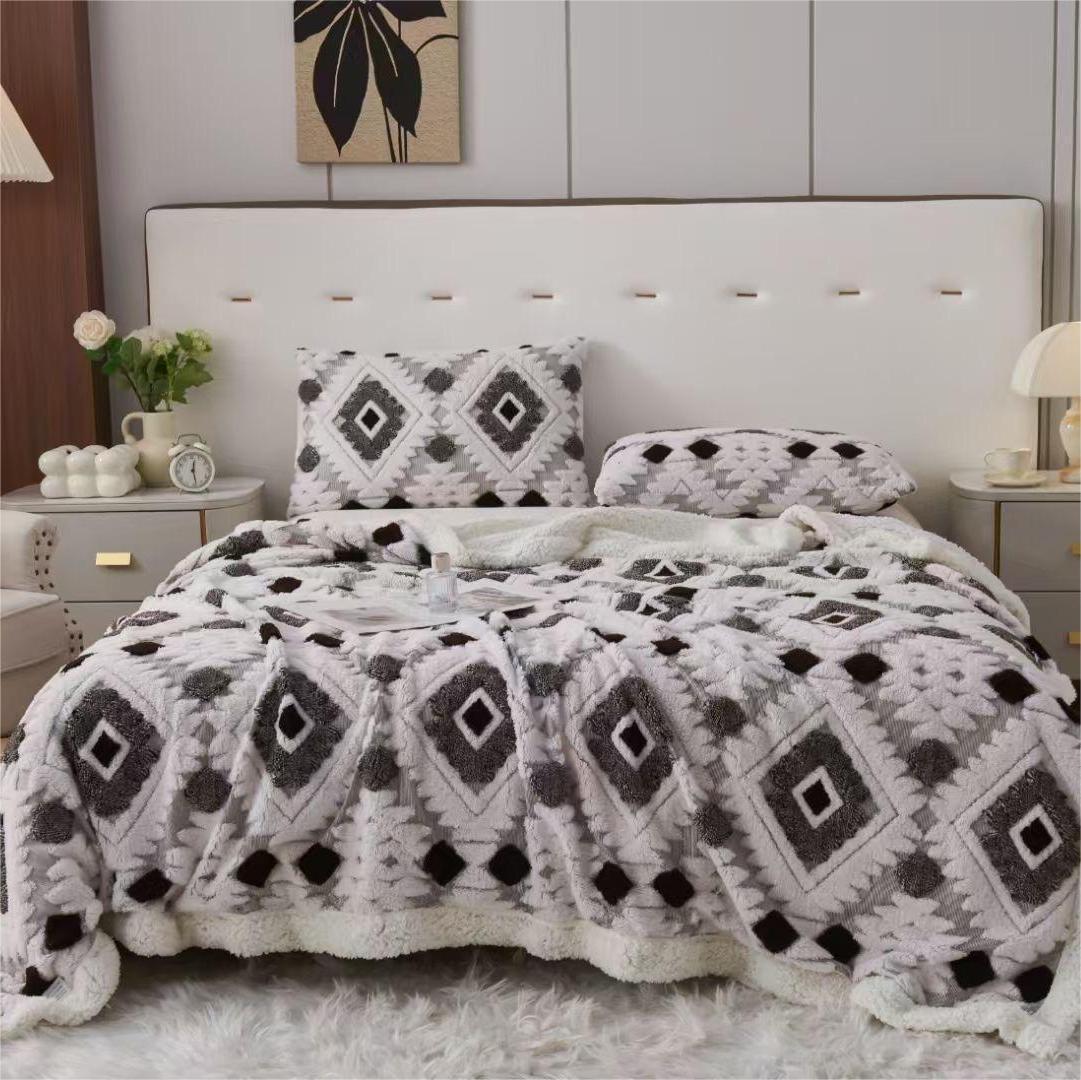 Simple homestay exposed jacquard cationic jacquard cotton fleece blanket source factory, exclusive for cross-border export. Welcome to sample Item Picture