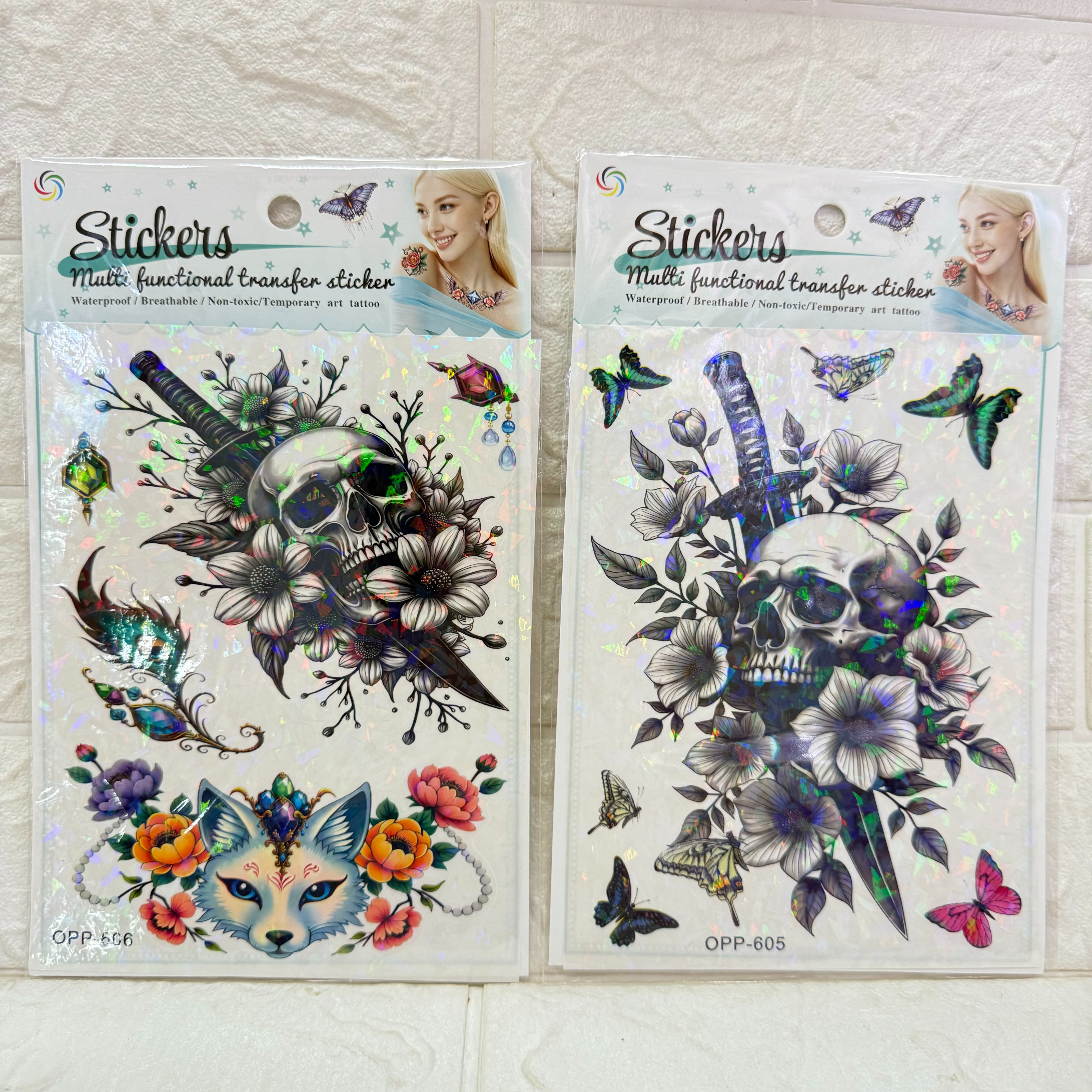 Removable laser tattoo stickers, flower, butterfly, feather, Wolf head, owl, bird tattoo stickers, fresh and cute tattoo stickers pic 6