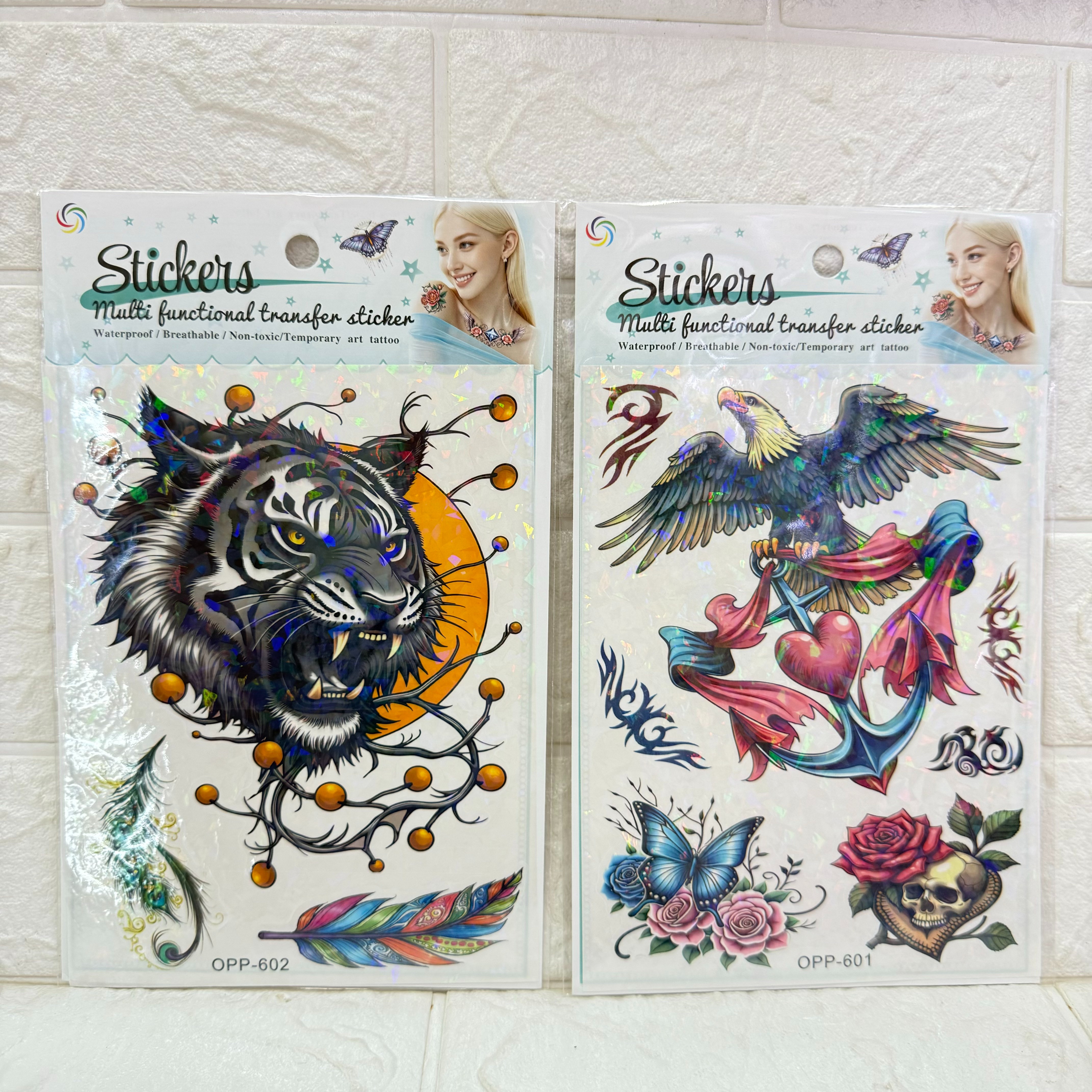 Removable laser tattoo stickers, flower, butterfly, feather, Wolf head, owl, bird tattoo stickers, fresh and cute tattoo stickers pic 4