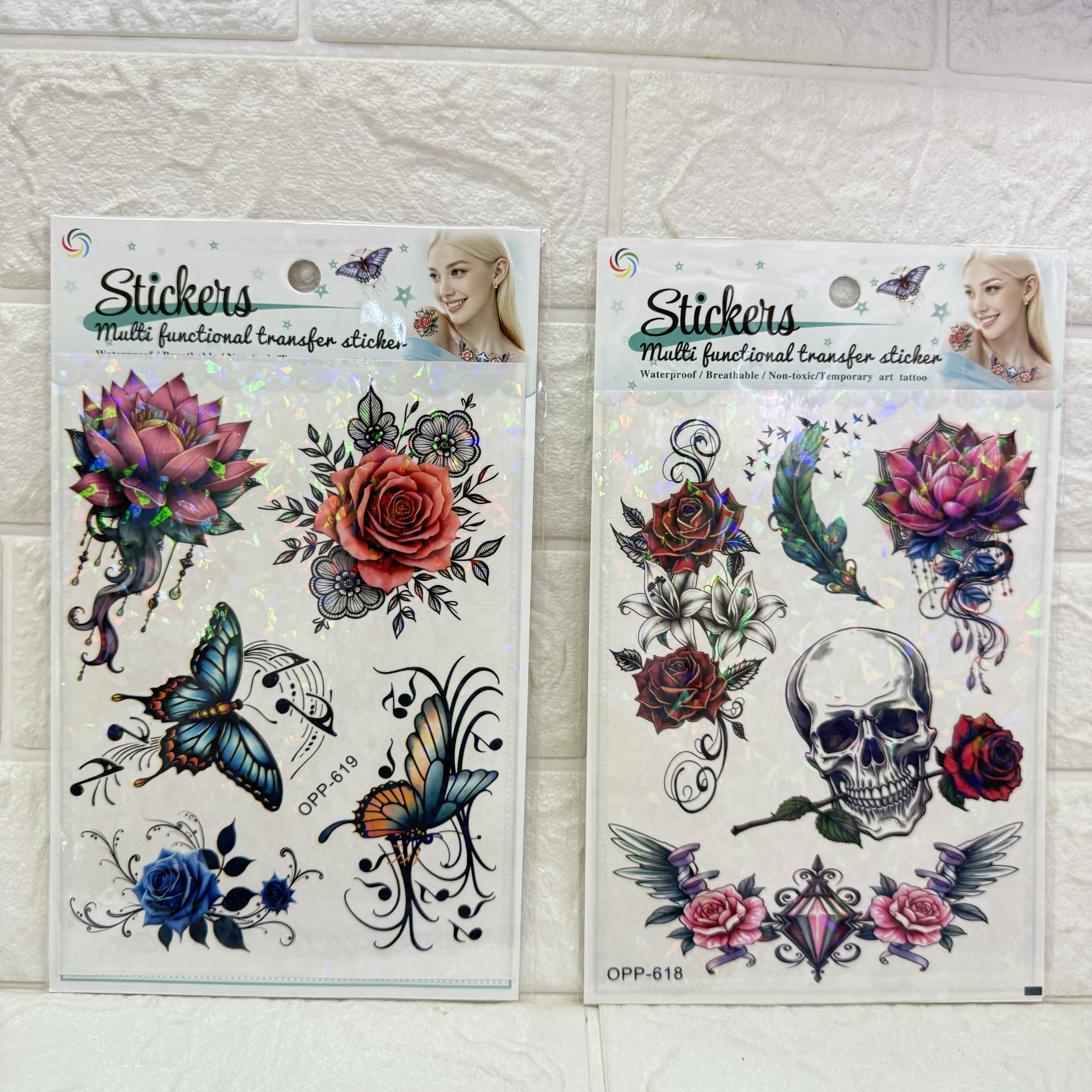 Removable laser tattoo stickers, flower, butterfly, feather, Wolf head, owl, bird tattoo stickers, fresh and cute tattoo stickers pic 12