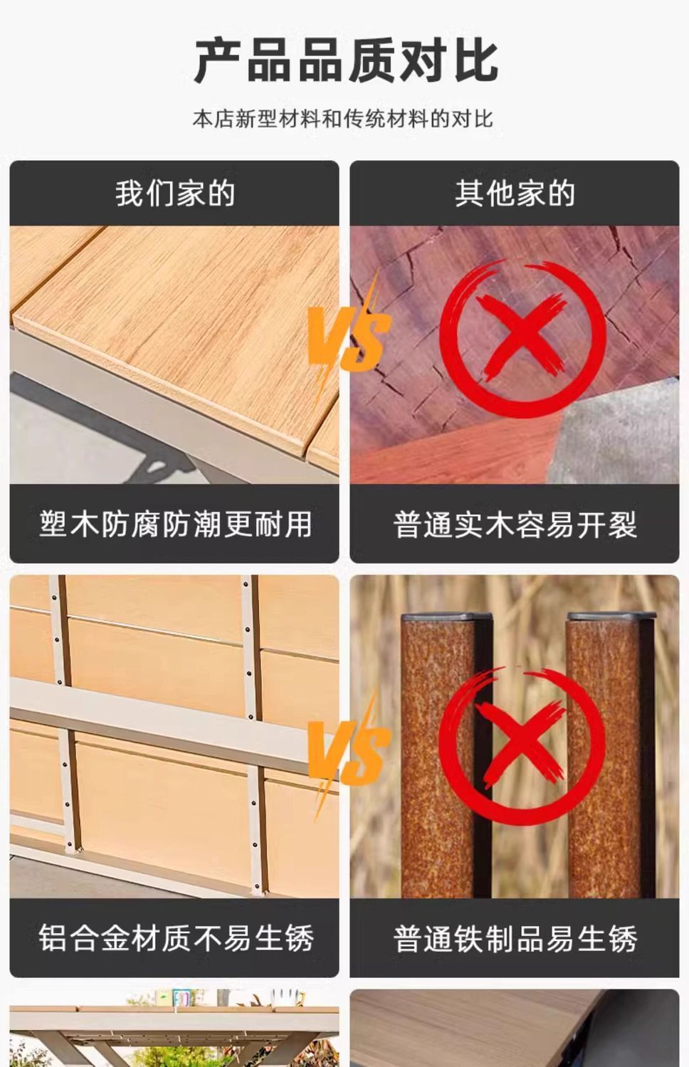 户外庭院铝合金塑木桌椅组合套装室外露台柚木桌椅外摆北欧防晒详情11