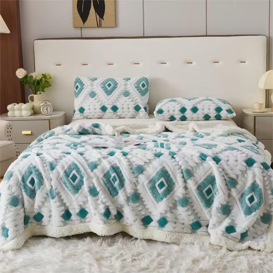 Simple homestay exposed jacquard cationic jacquard cotton fleece blanket source factory, exclusive for cross-border export. Welcome to sample Specification image