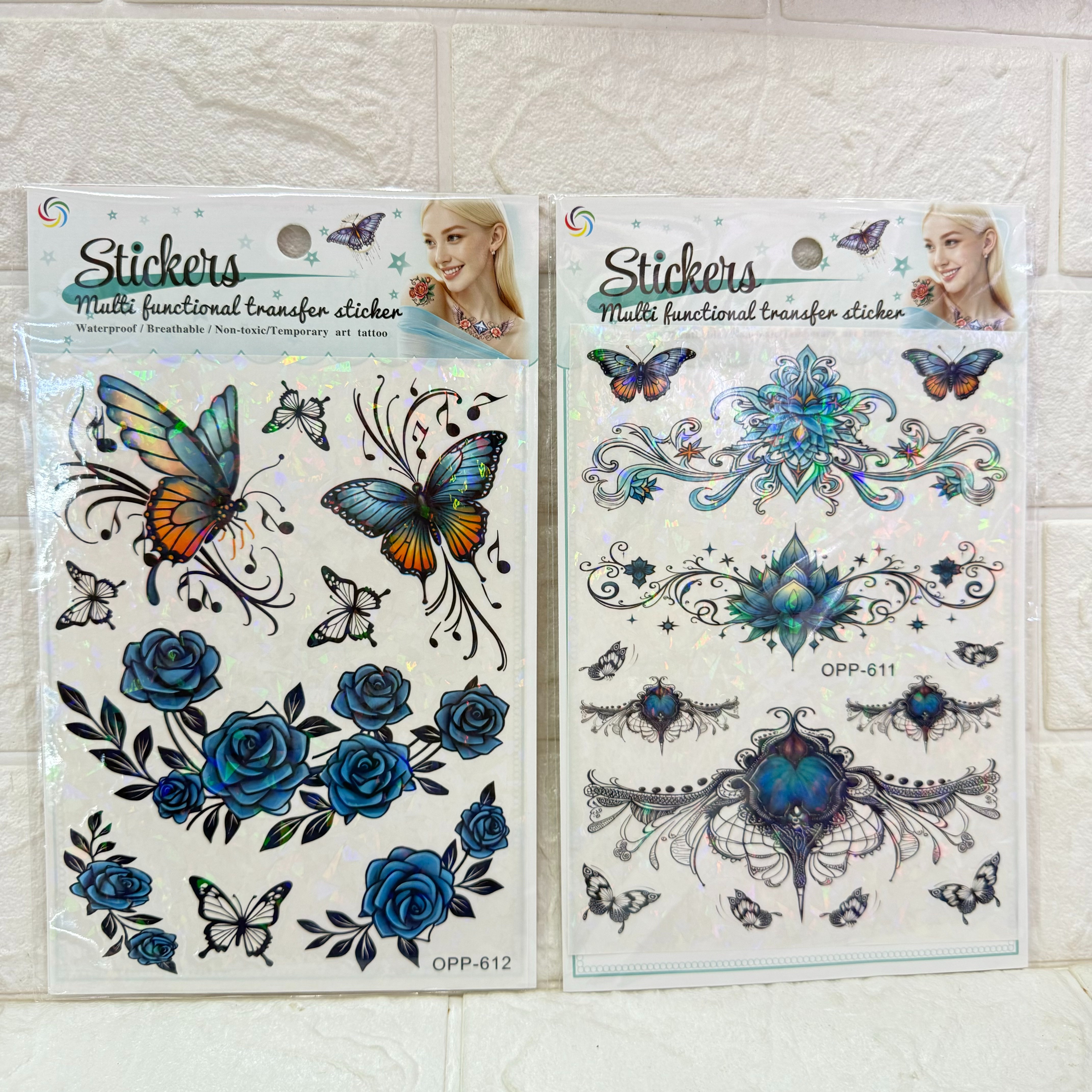 Removable laser tattoo stickers, flower, butterfly, feather, Wolf head, owl, bird tattoo stickers, fresh and cute tattoo stickers pic 9