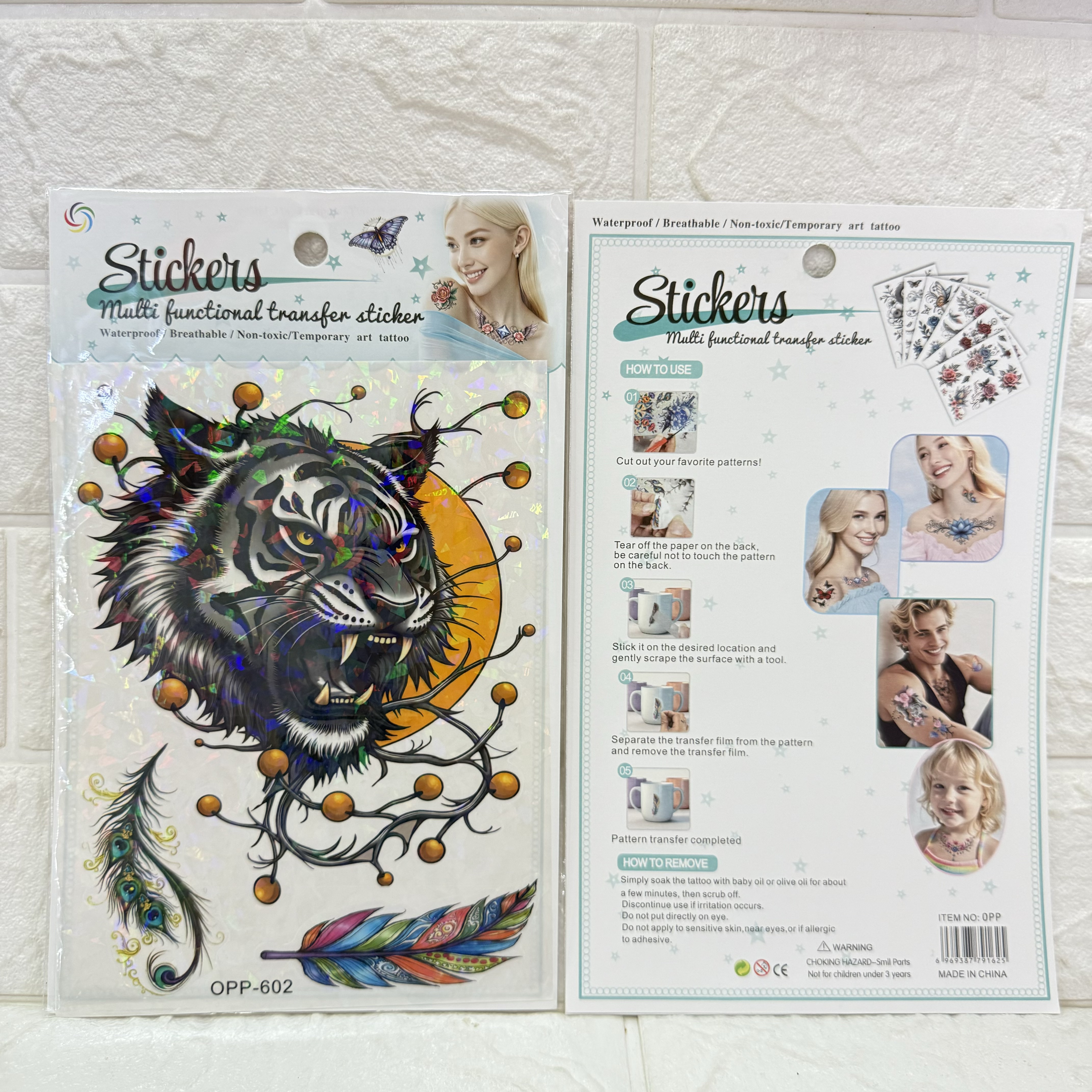 Removable laser tattoo stickers, flower, butterfly, feather, Wolf head, owl, bird tattoo stickers, fresh and cute tattoo stickers pic 16
