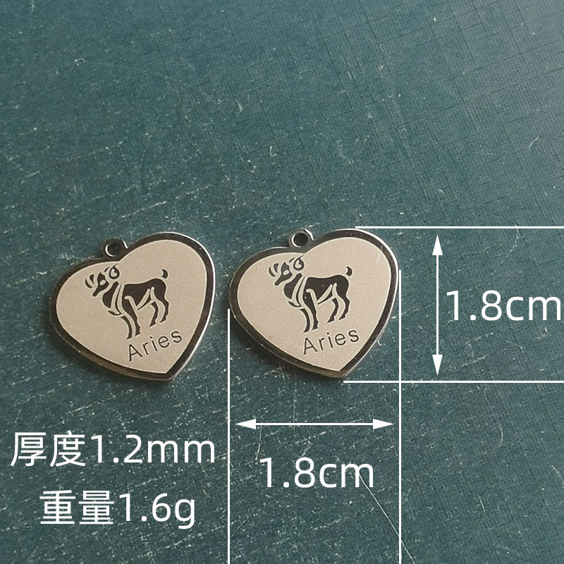 Cross-border foreign trade heart-shaped creative titanium steel stainless steel zodiac zodiac bracelet pendant DIY jewelry accessories, personalized detail image 2