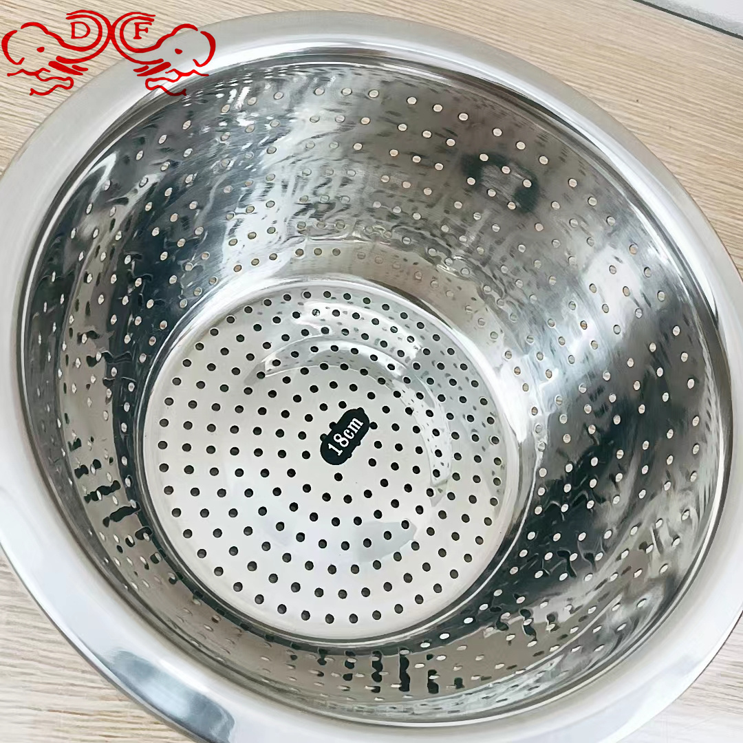 DF99946 New stainless steel rice sieve and rice washing sieve with perforated design, made of 304 stainless steel, available in multiple sizes, DF TRADINGHOUSE Item Picture