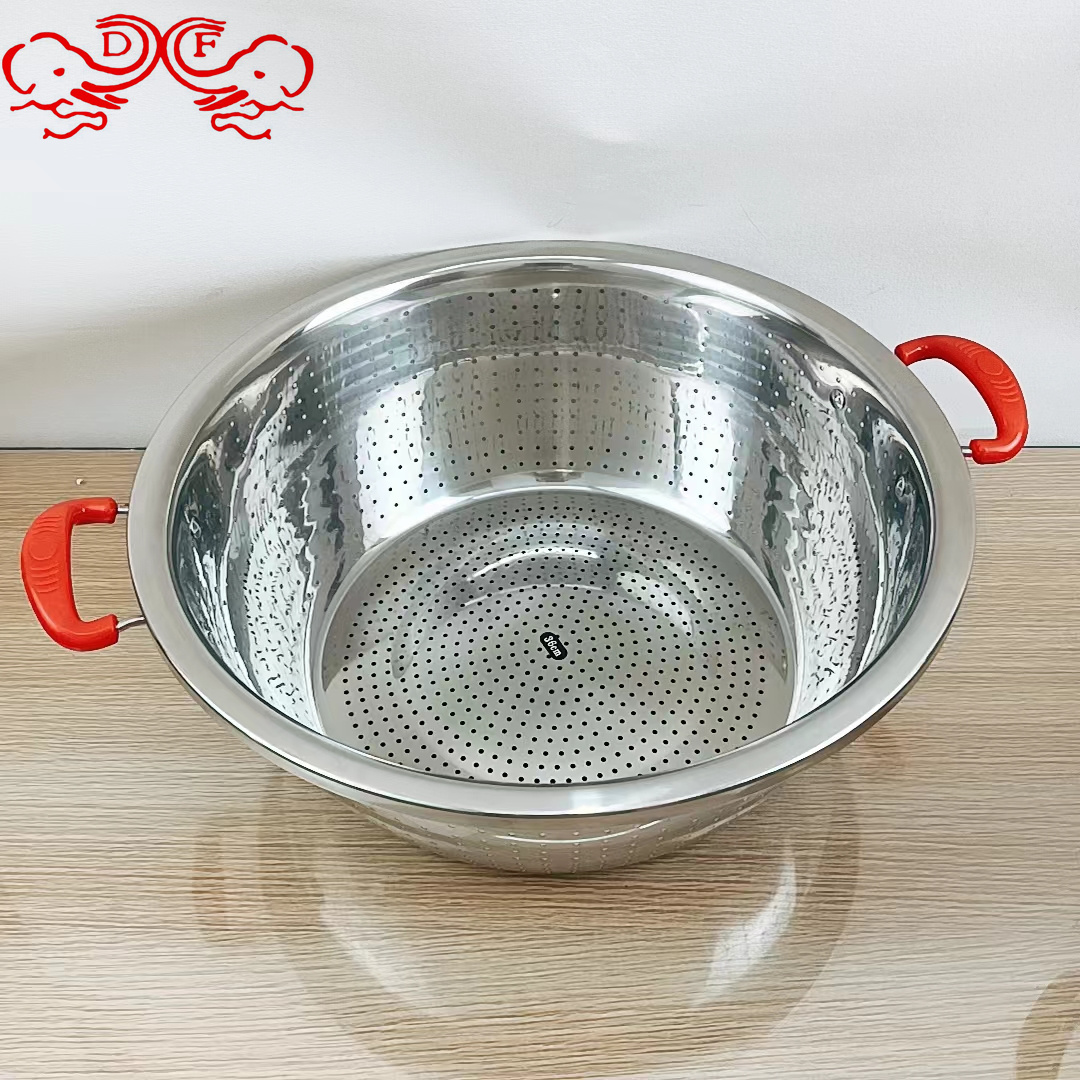 DF99946 stainless steel rice-washing magic tool, double-ear color ear draining basket, multi-hole basket, kitchen sink with handle for washing rice, DF TRADINGHOUSE details Picture