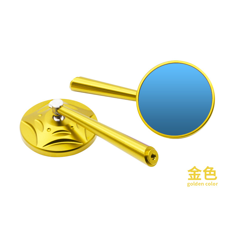Motorcycle general parts rearview mirror, electric vehicle aluminum alloy circular rearview mirror, CNC general blue glass small round mirror Item Picture