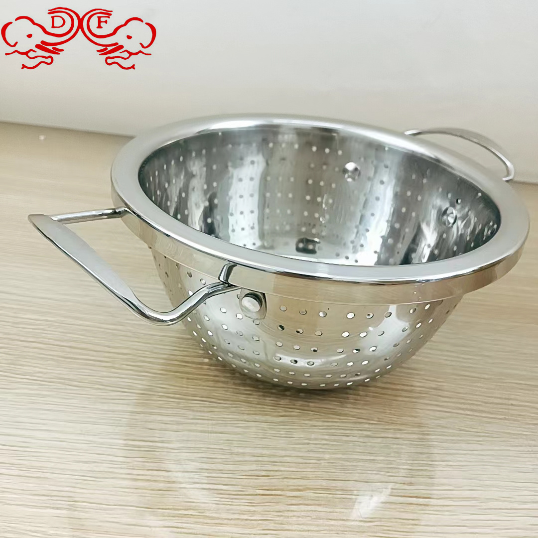 DF99946 stainless steel rice-washing magic tool, double-ear color ear draining basket, multi-hole basket, kitchen sink with handle for washing rice, DF TRADINGHOUSE Specification image