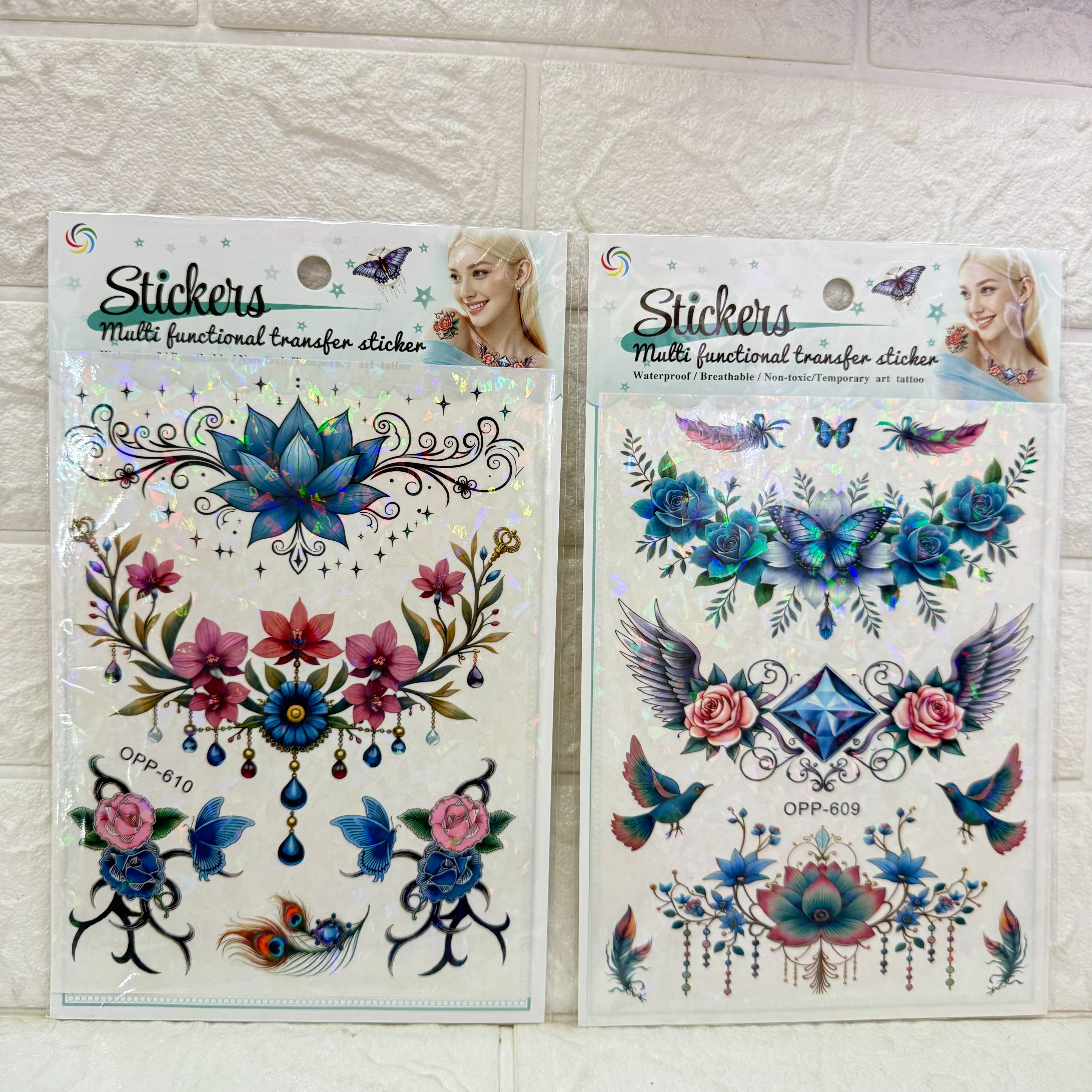 Removable laser tattoo stickers, flower, butterfly, feather, Wolf head, owl, bird tattoo stickers, fresh and cute tattoo stickers pic 8