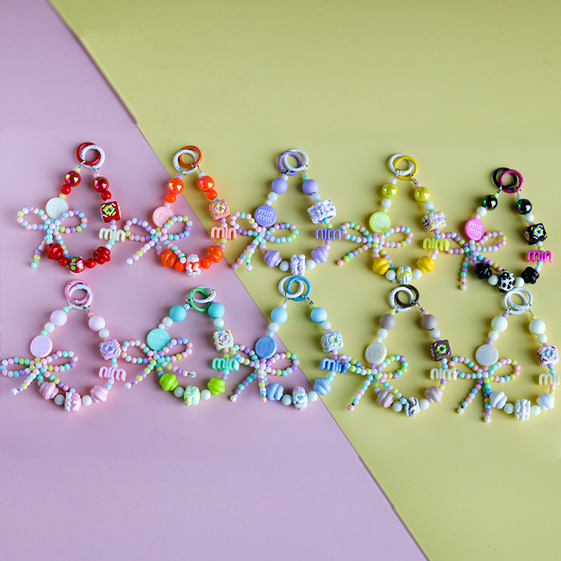 ins夏季多巴胺珠子链条彩绘耳机壳挂饰包包饰品手机挂绳钥匙扣串挂件手机壳垫片手机挂件手机挂绳