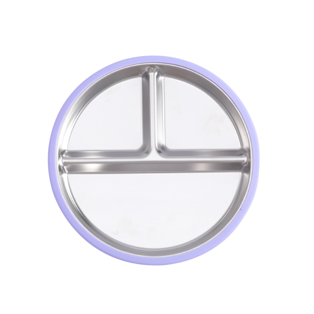 Silicone stainless steel partition plates for children's feeding tableware, stainless steel partition plates, silicone anti-slip suction cup sleeves, heat insulation and safety, in stock supply details Picture