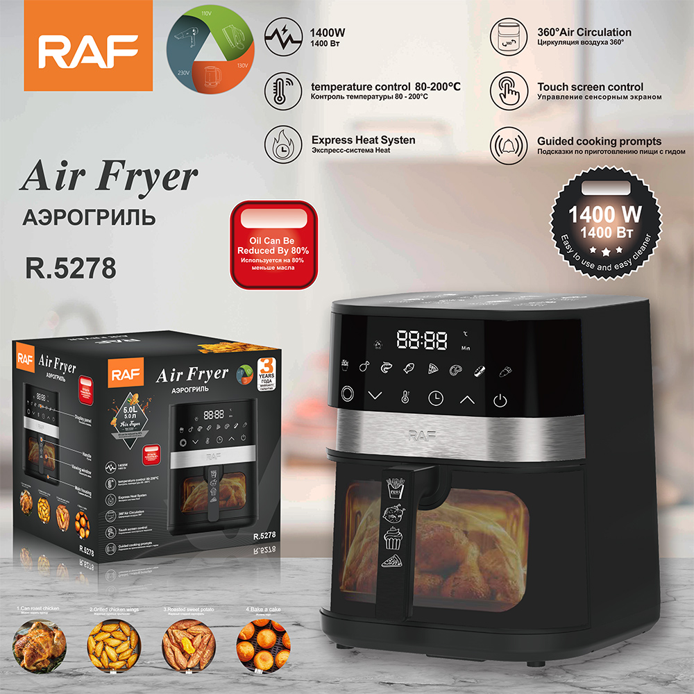 RAF European Standard cross-border 5L air fryer, multi-functional, easy-to-operate, smart home digital display air circulation full figure
