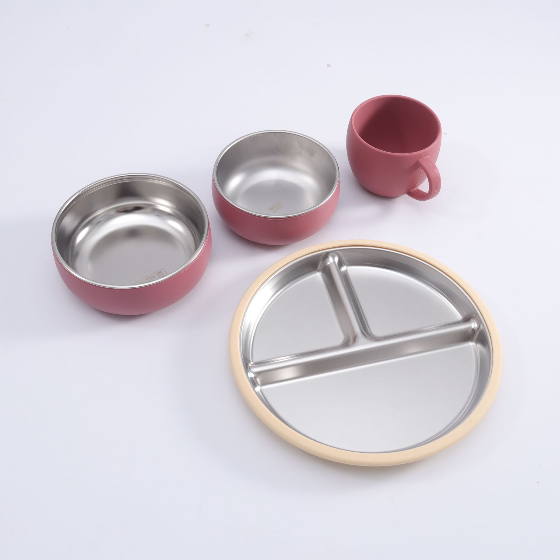 Silicone stainless steel partition plates for children's feeding tableware, stainless steel partition plates, silicone anti-slip suction cup sleeves, heat insulation and safety, in stock supply Specification image
