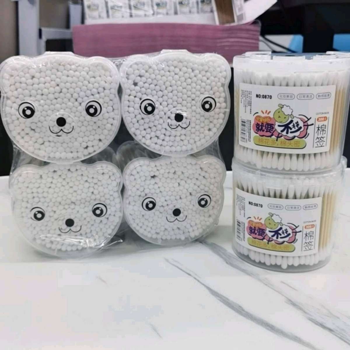 卡通熊猫盒宝宝清洁棉棒高颜值便携式棉花棒一次性化妆棉签