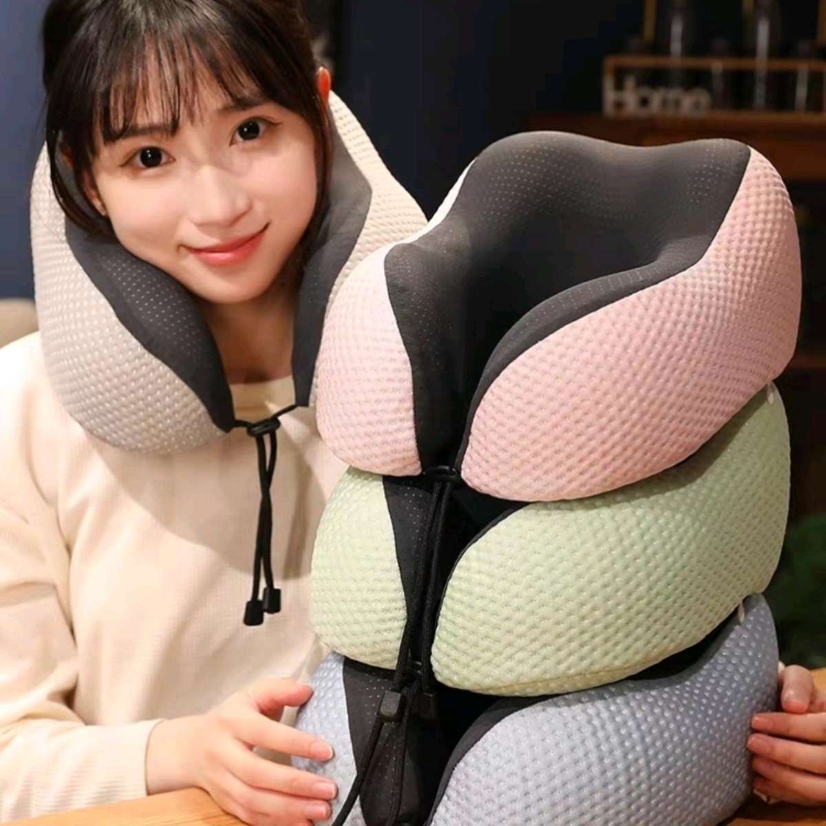 Ice silk memory foam U-shaped pillow, neck pillow, neck cushion, nap neck, head pillow, neck pillow, airplane sleeping U-shaped pillow Specification image