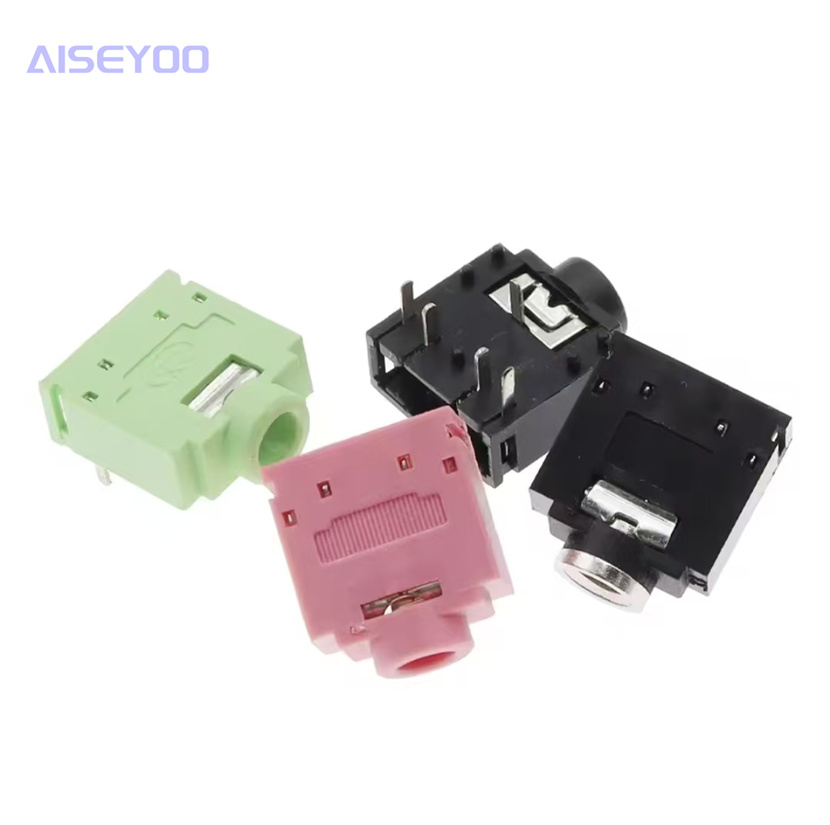 3.5 Headphone jack Audio interface Dual-channel female socket black/pink/green PJ-3F07 Plastic/metal head five pins Item Picture