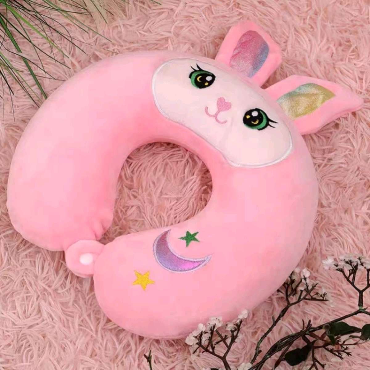 Cartoon memory foam travel pillow, adult neck guard pillow, neck pillow, solid color travel pillow, U-shaped pillow, pillowcase, detachable and washable details Picture