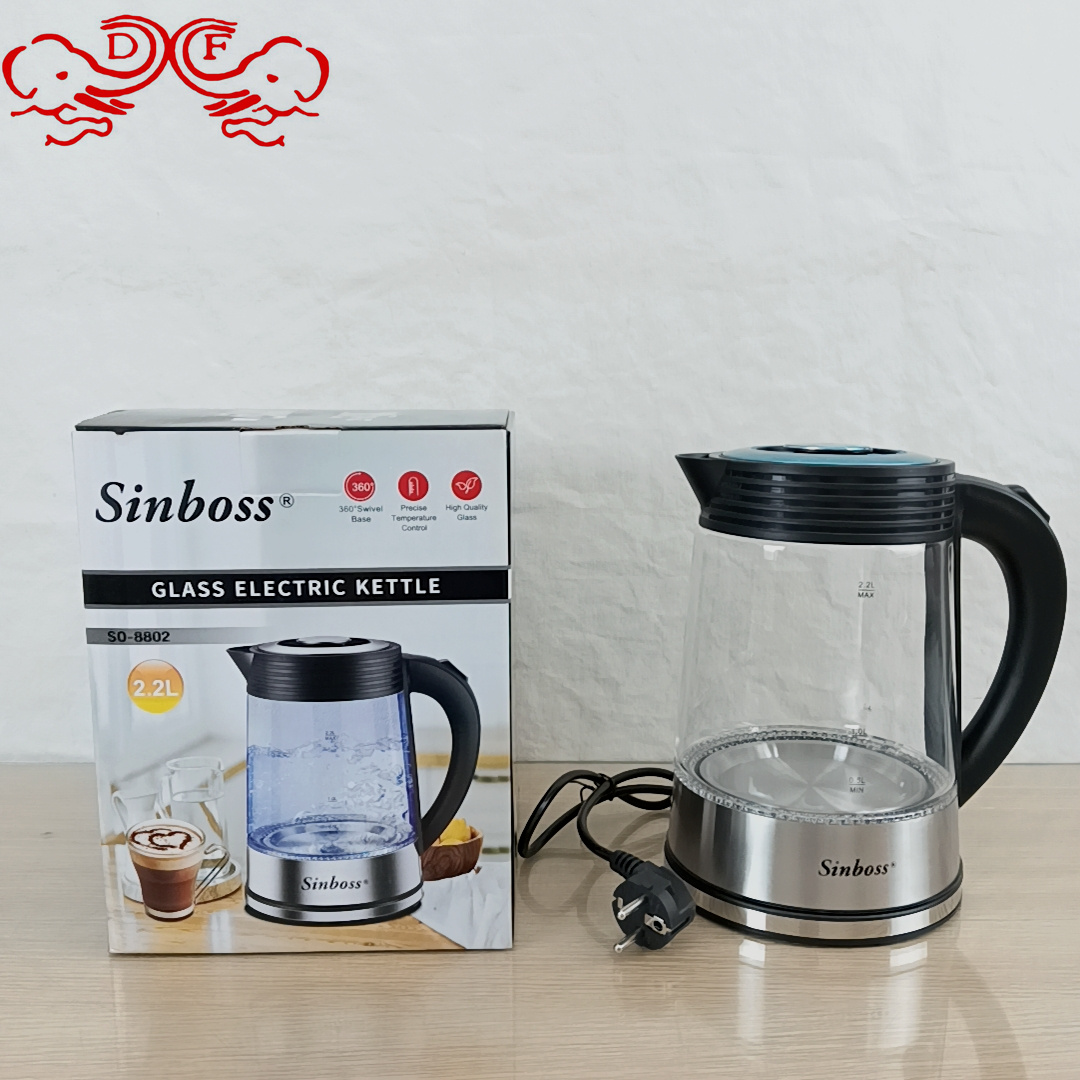DF99379 High borosilicate glass hot water kettle, large capacity 2.2L glass water kettle, automatic power-off electric water kettle, DF TRADINGHOUSE Item Picture