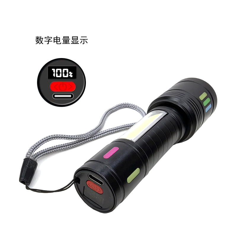 623 aluminum flashlight, USB charging, aluminum alloy flashlight, high-brightness long-range white laser flashlight, COB side light, strong light, stretchable and adjustable focusing flashlight. Hold it hand in hand for home and outdoor use Item Picture