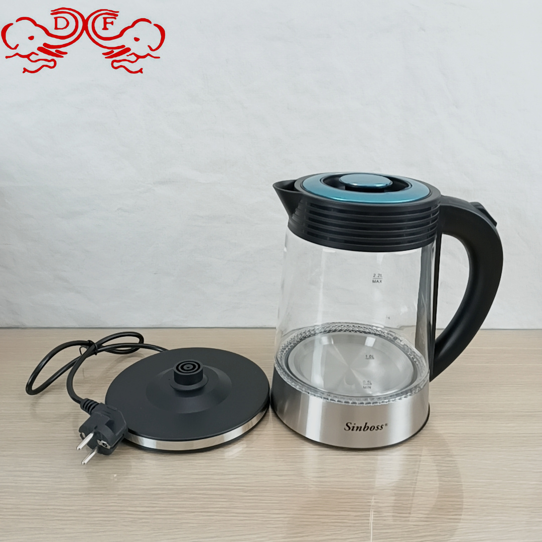 DF99379 High borosilicate glass hot water kettle, large capacity 2.2L glass water kettle, automatic power-off electric water kettle, DF TRADINGHOUSE details Picture