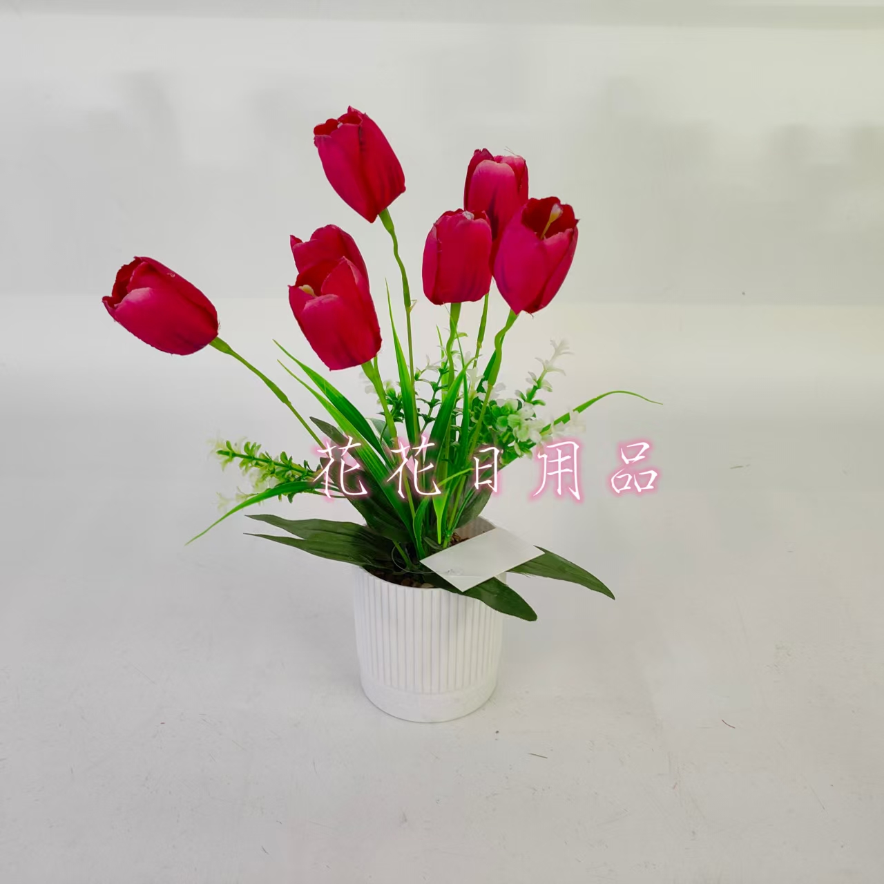 Artificial flower, fake flower bonsai, plastic pot, long-stemmed tulip decorative item details Picture