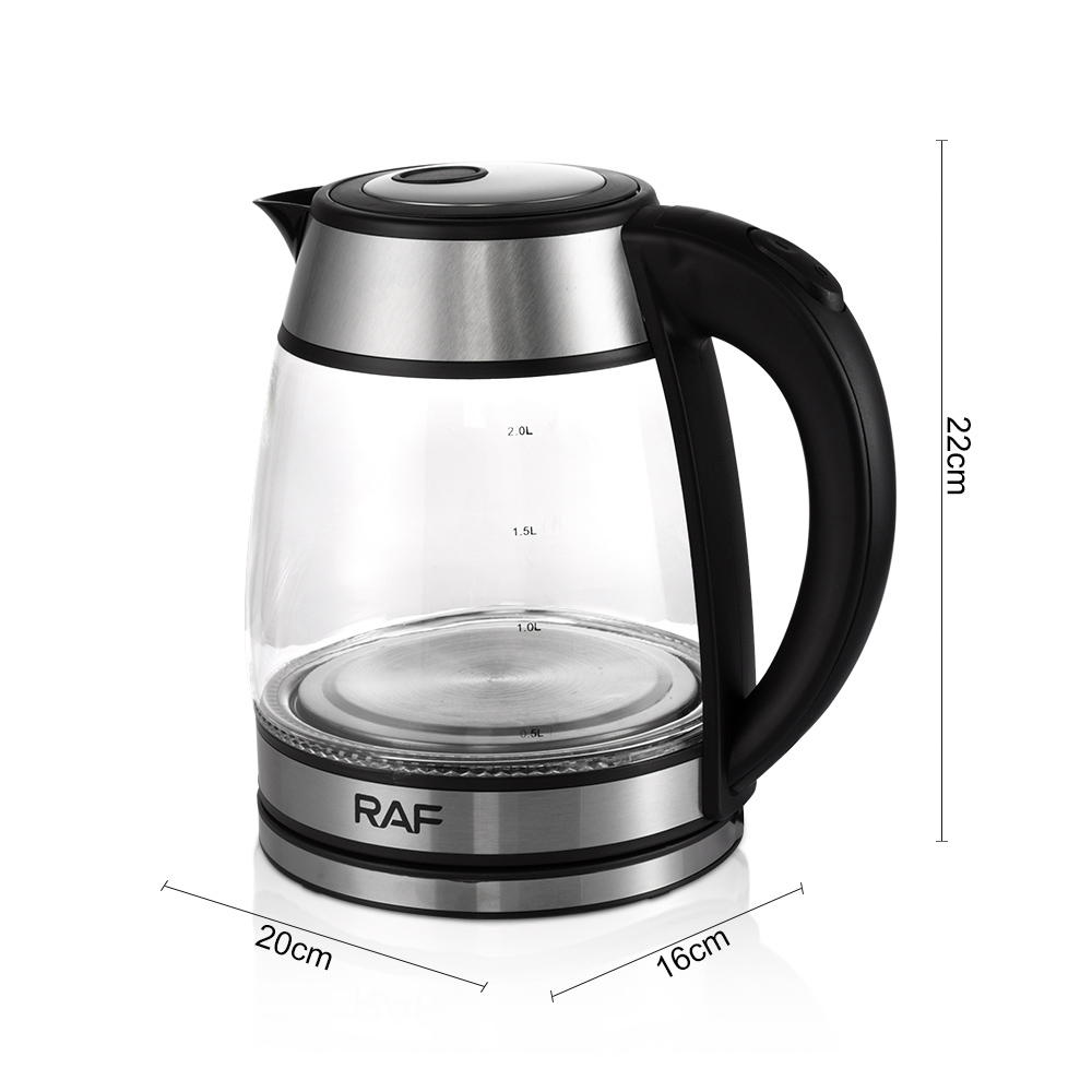 RAF cross-border European standard household 2.0L high borosilicate glass electric kettle, blue light steam electric kettle, health care kettle Item Picture