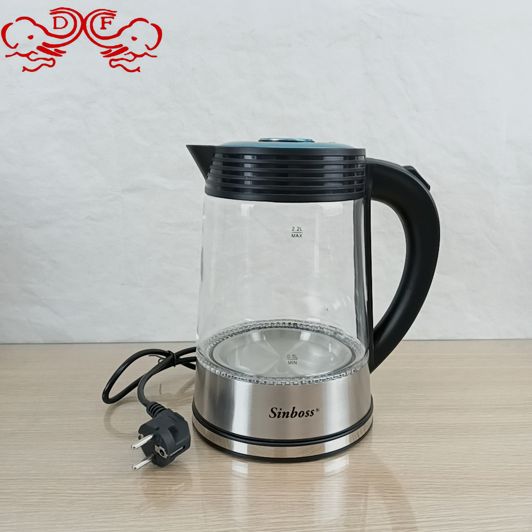 DF99379 High borosilicate glass hot water kettle, large capacity 2.2L glass water kettle, automatic power-off electric water kettle, DF TRADINGHOUSE Specification image