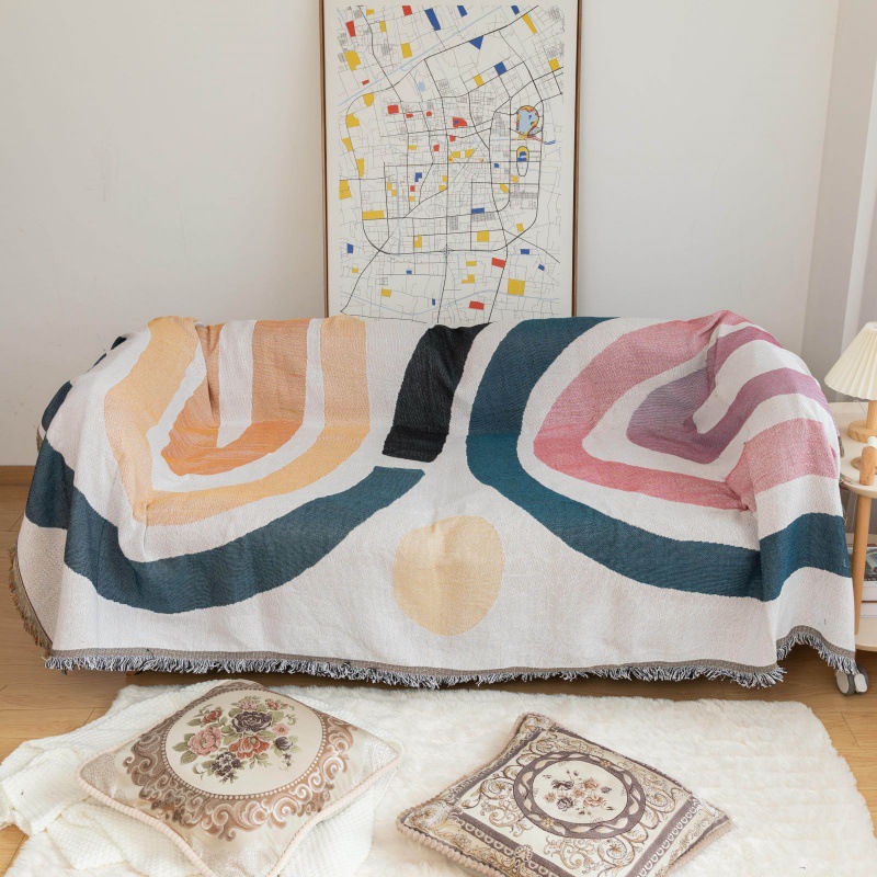 Ins-style rainbow single and double sofa covers, universal covers, simple living room, home and bedroom details Picture